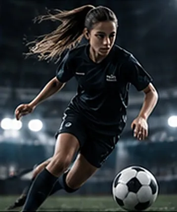 Soccer player dribbling at night